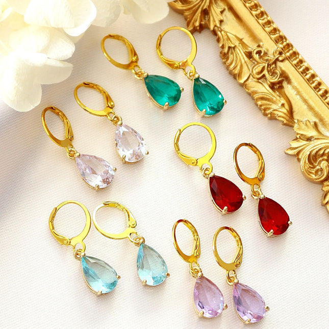 18K Rainbow Teardrop Hoop Earrings