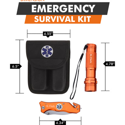 Survival Knife and Flashlight - Orange Finish - Emergency - LED Light