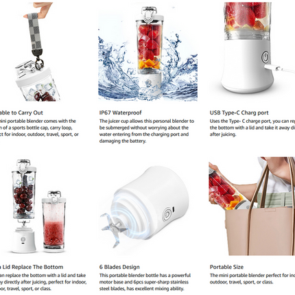 600ML Waterproof Electric Juicer Fruit Mixers Bottle Blender