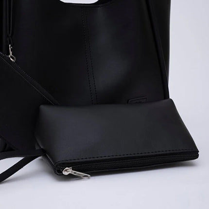Black SHK108 faux leather women hand shoulder bag with wallet makeup