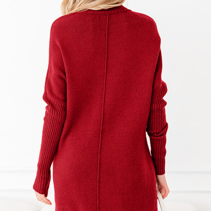 Solid Ribbed Mock Neck Sweater Dress
