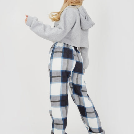 Checked Fleece Joggers - Checked Joggers - Navy