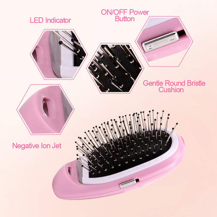 Electric Ionic Hairbrush Negative Ions Anti Frizz -Pink