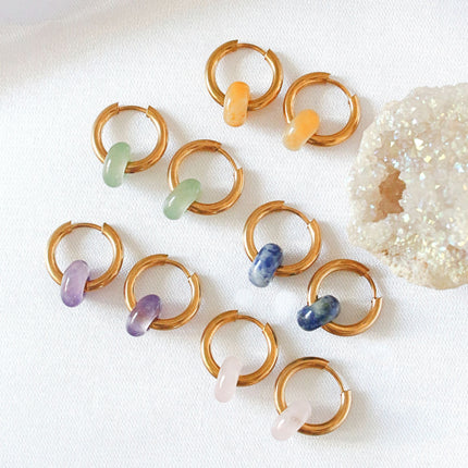 Removable Natural Crystals Beads | 24 Karats Hoop Earrings