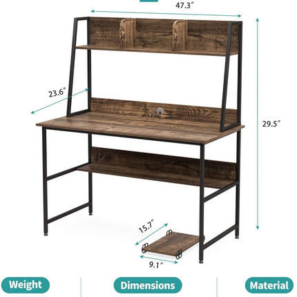 47 Inch Computer Desk with Shelves Sturdy Writing Desk