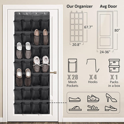 28 Pockets Over Door Hanging Shoe Storage Organizer Rack Holder Closet