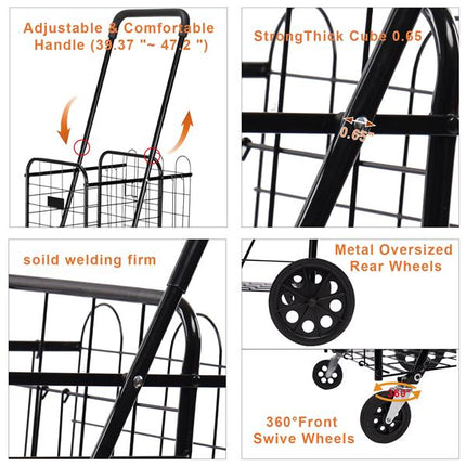 1100mm Telescopic Armrest 0.8mm 16# Round Tube Foldable Shopping Cart