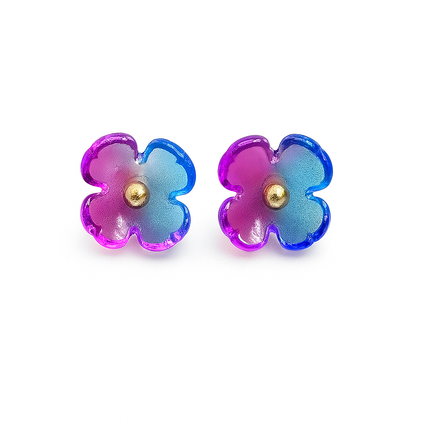 2-in-1 Earrings with Purple Flower and Gold Stud