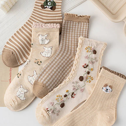 5 Pair Patterned Women Socks Comfortable Soft Daily Wear