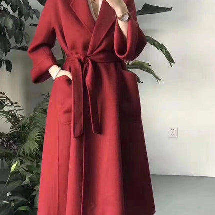 Women's Long Water Ripple Double-Sided Wool Coat – Elegant & Versatile