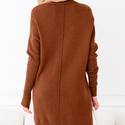 Solid Ribbed Mock Neck Sweater Dress