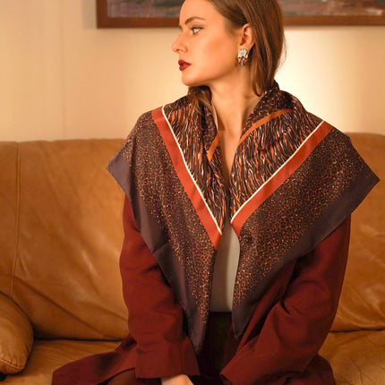 Animal Print - Brown-Brick - 100% Silk Scarf