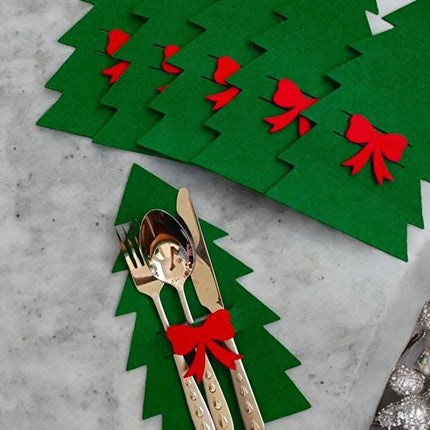 Set of 6 Green Decorative Christmas Tree Napkin Felt Table Decor