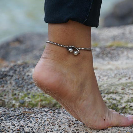 Black Band Boho Silver Anklet