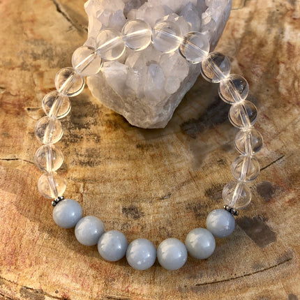 Angelite Celestite & Crystal Quartz Bracelet! Genuine Gemstones!