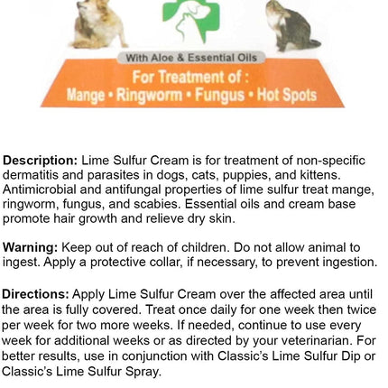 Classic's Lime Sulfur Pet Skin Cream Pet Care and Veterinary Treatment