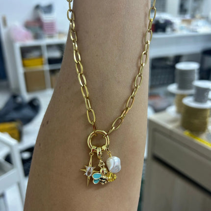 Stainless Steel Lock Removable Charm Bee Necklace