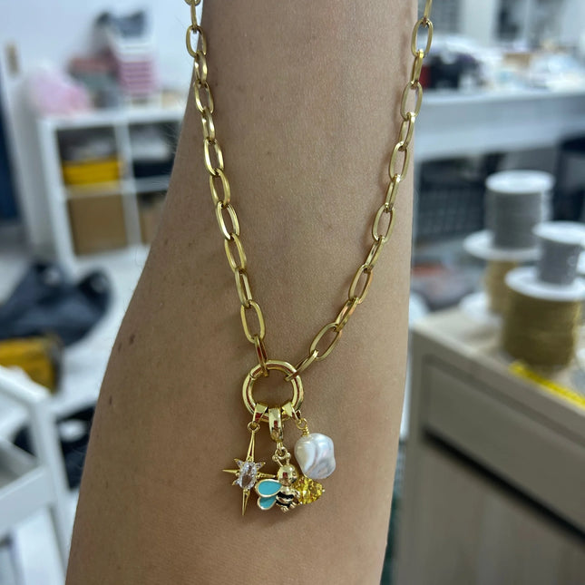 Stainless Steel Lock Removable Charm Bee Necklace