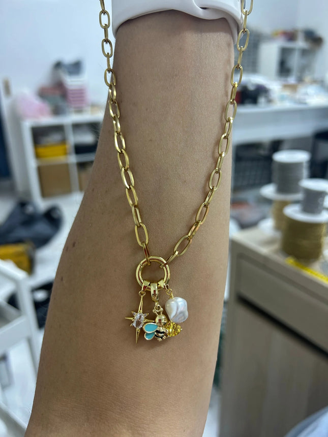 Stainless Steel Lock Removable Charm Bee Necklace