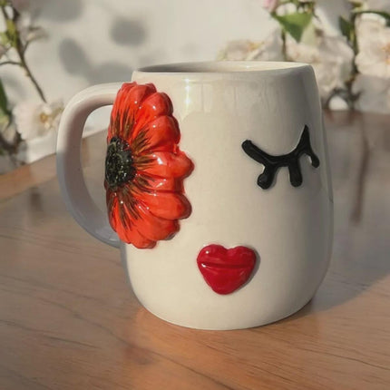 Set of 2 Embossed Flower Face Mugs 400ml for Unique Coffee Experience