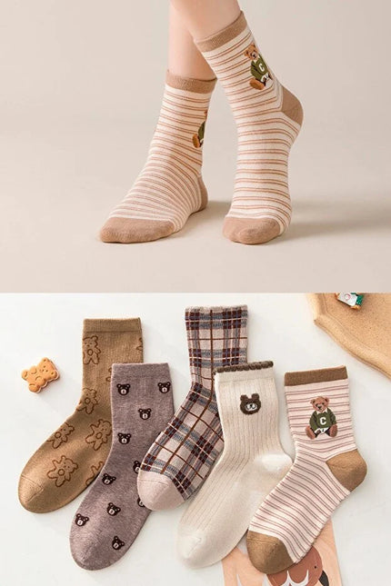 5 Pair Patterned Women Socks Soft Comfortable Daily Use