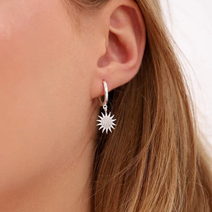 Silver Plated Sun Earrings with White Zircon Stone