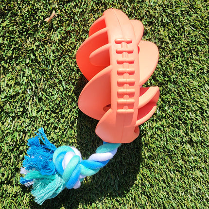 Rubber Football Dog Chew Toy with Tug Rope -- Great for Active Dogs --