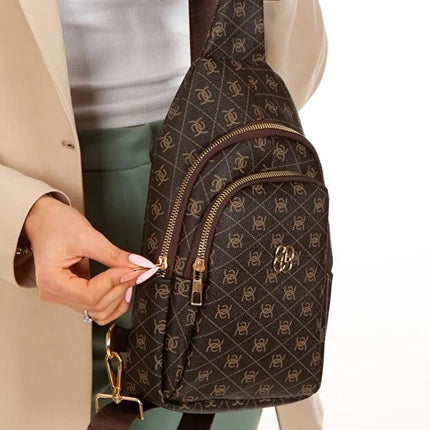 Women’s Brown Leather Monogram Crossbody Belt Chest and Shoulder Bag