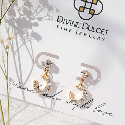 24 Karat Moon Cubic Zirconia Stud Earrings