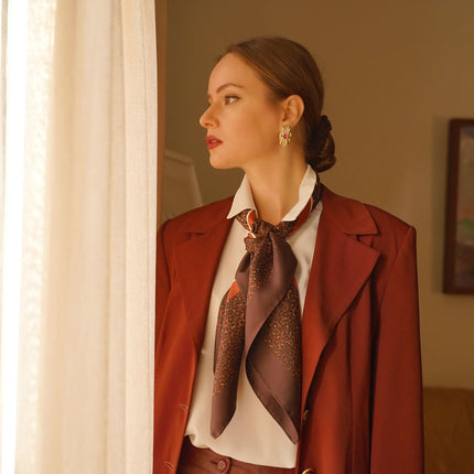 Animal Print - Brown-Brick - 100% Silk Scarf