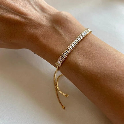 Baguette Zircon Adjustable Bracelet Elegant Minimal Sparkle Jewelry