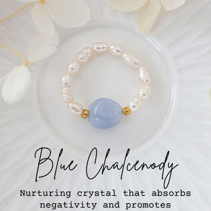 Elastic Rings with Natural Crystals & Freshwater Pearls
