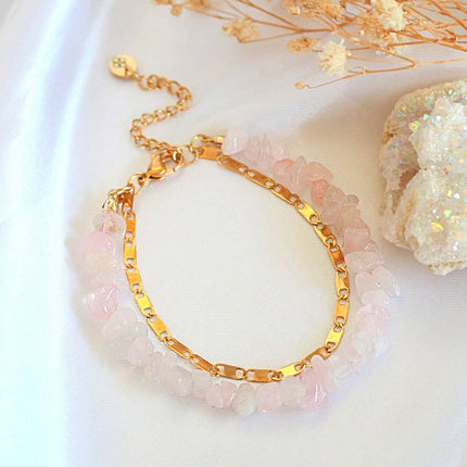 Rose Quartz & 24 Karats Double-Layered Bracelet