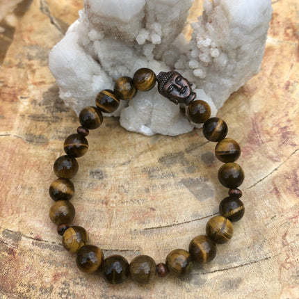 Tiger Eye & Buddha Gemstone Bracelet! Natural Gemstones!