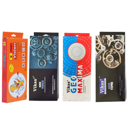 Vikas Geometry Set Combo – Geo Maxima, Geo Time, Geo World & Vision