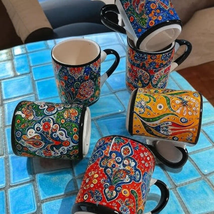 Set of 6 Handmade Ceramic Ethnic Mugs for Cultural Home Decor