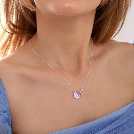 925 Sterling Silver Planet Necklace with Gradient Red Stone