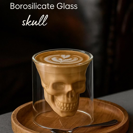 Handmade Skull Double Wall Glass Cup for Coffee Tea or Cocktails