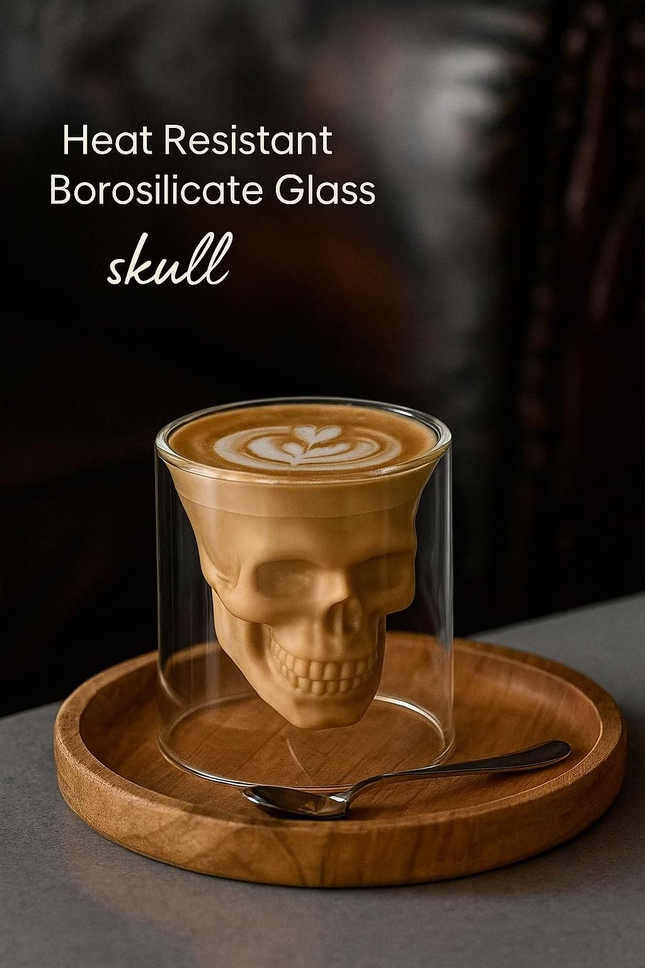 Handmade Skull Double Wall Glass Cup for Coffee Tea or Cocktails