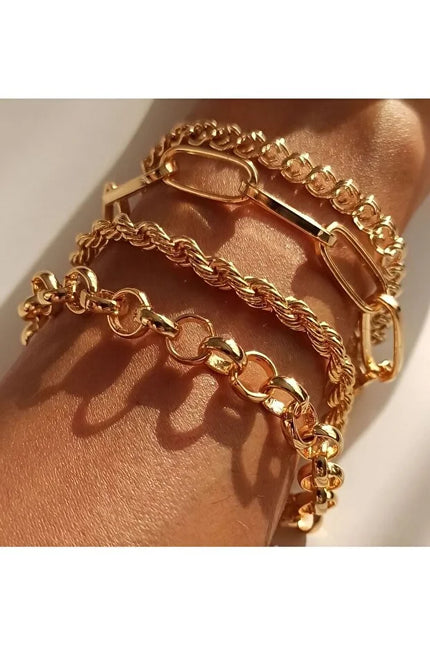 Italian Chain Bracelet Set Four Piece Layered Adjustable Jewelry