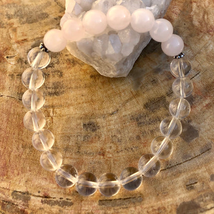 Rose Quartz & Crystal Quartz Stretch Bracelet! Genuine Gemstones!