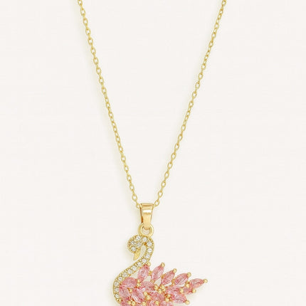 Stainless Steel Pink Swan Necklace for Women