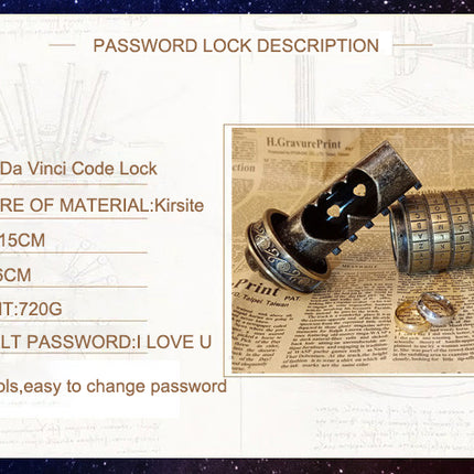 Handmade Metal Cryptex locks Leonardo da Vinci code toys