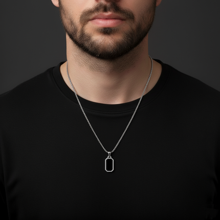 Stainless Steel Black Stone Rectangular Pendant Chain