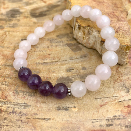 Rose Quartz & Amethyst Stretch Bracelet! Natural Crystals!