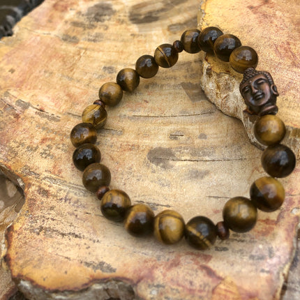 Tiger Eye & Buddha Gemstone Bracelet! Natural Gemstones!