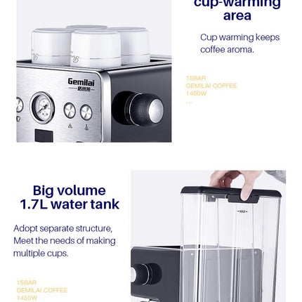 Espresso Coffee Maker Stainless Steel Italian Coffee Machine
