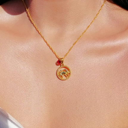 18K Zodiac Sign and Birthstone Necklace
