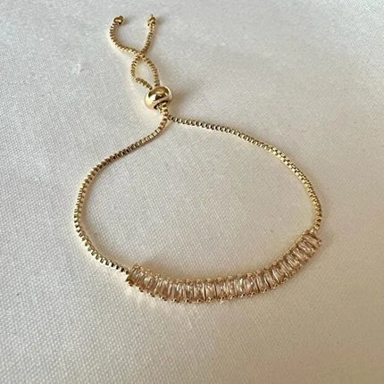 Baguette Zircon Adjustable Bracelet Elegant Minimal Sparkle Jewelry
