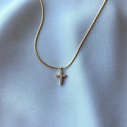 Zircon Stone Cross Necklace Elegant Minimal Women Jewelry